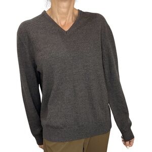 Calvin Klein 100% Merino wool brown v neck extra fine knit pullover sweater L